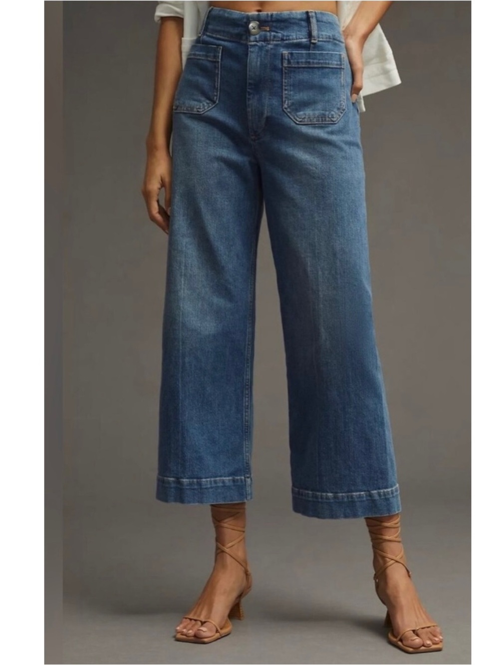 Anthropologie Pilcro The Skipper Medium Wash Wide Leg Copped Jeans Size 25